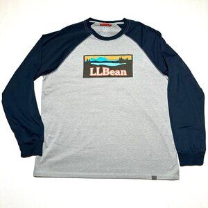 L.L.Bean Men’s Raglan Long Sleeve Graphic Tee — Box Mountain Logo — L